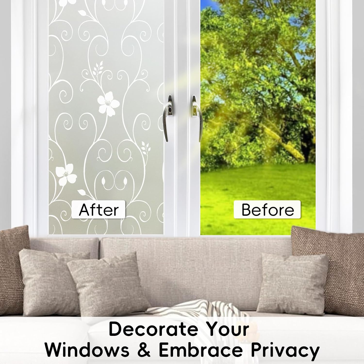 Detalle 2 de DUOFIRE DP014W-3680 White Flower Window Privacy Film, Static Cling, 90 x 200 cm