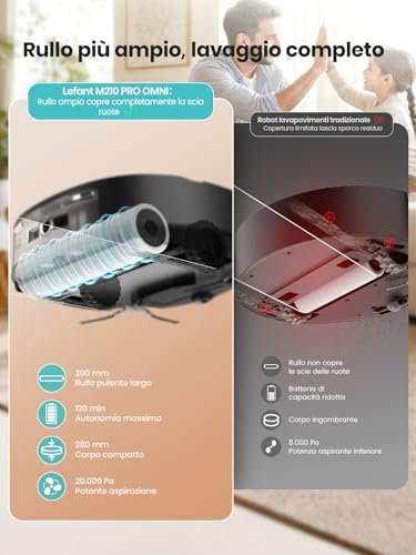 Detalle de Lefant M210 PRO OMNI: robot aspirapolvere lavapavimenti con rullo autopulente e 20.000Pa