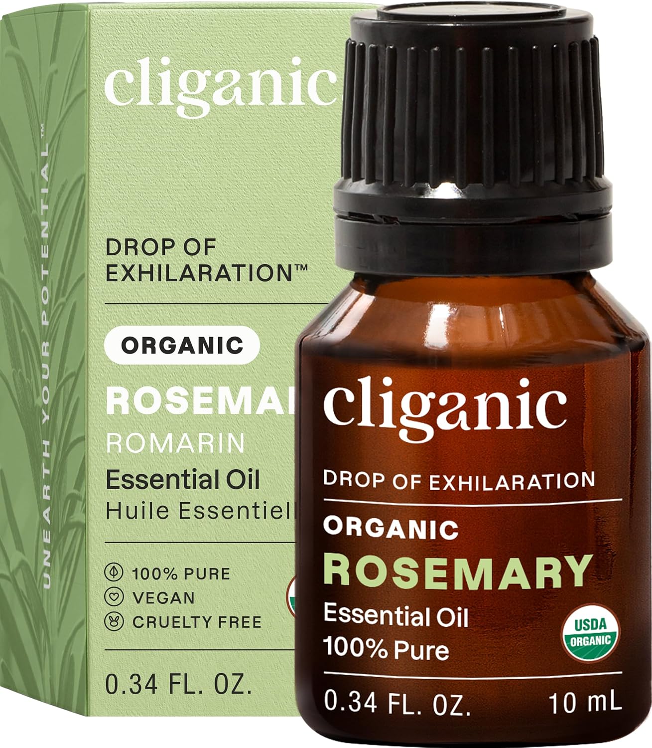 Detalle de Cliganic 810057560224 Organic Rosemary Essential Oil, 100% Pure, 0.34 fl oz