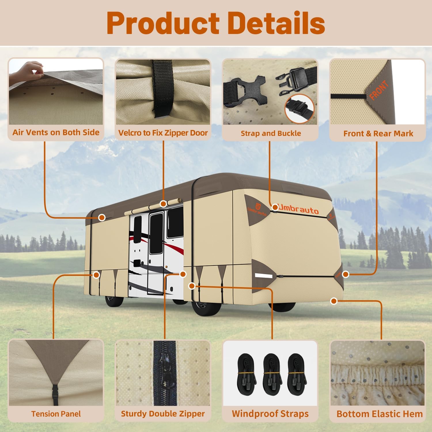 Thumbnail 6 de Umbrauto Class A RV Cover 31'–34' (Upgraded Heavy-Duty 9-Layer Top) with Windproof Design and 6 Vents