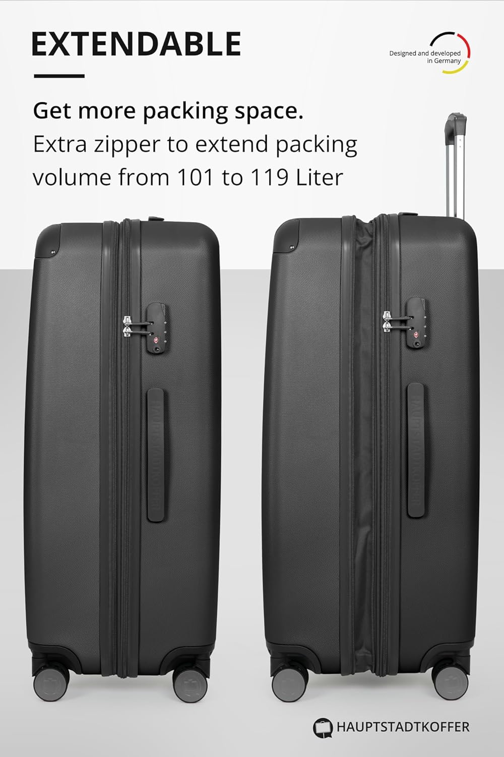 Detalle de Hauptstadtkoffer Spree – Grande Valise Rigide 119 L, Serrure TSA, 4 Doubles Roulettes, 75 cm