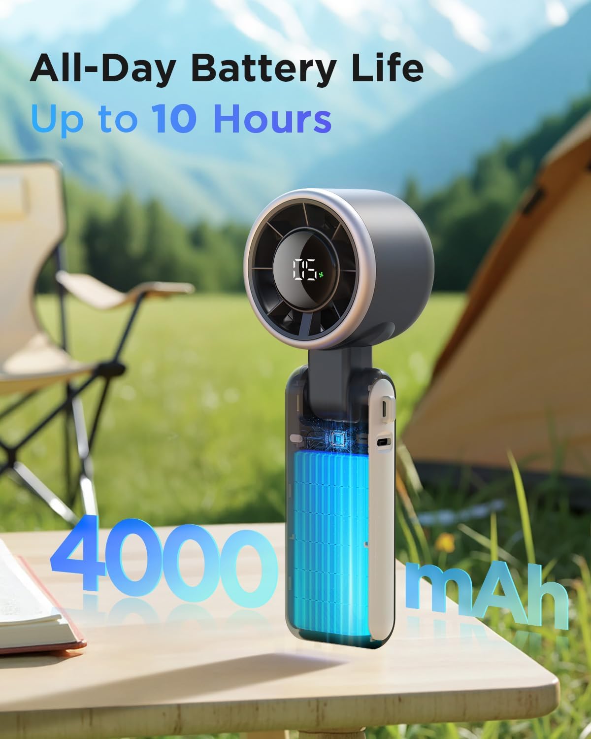 Detalle de EasyAcc 3-in-1 Portable Handheld Fan 4000mAh 🔌🌀