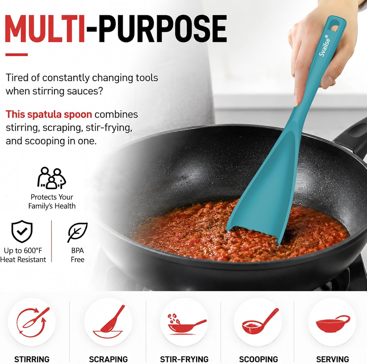 Detalle de Svailse Silicone Spatula Spoon, 12.6-Inch