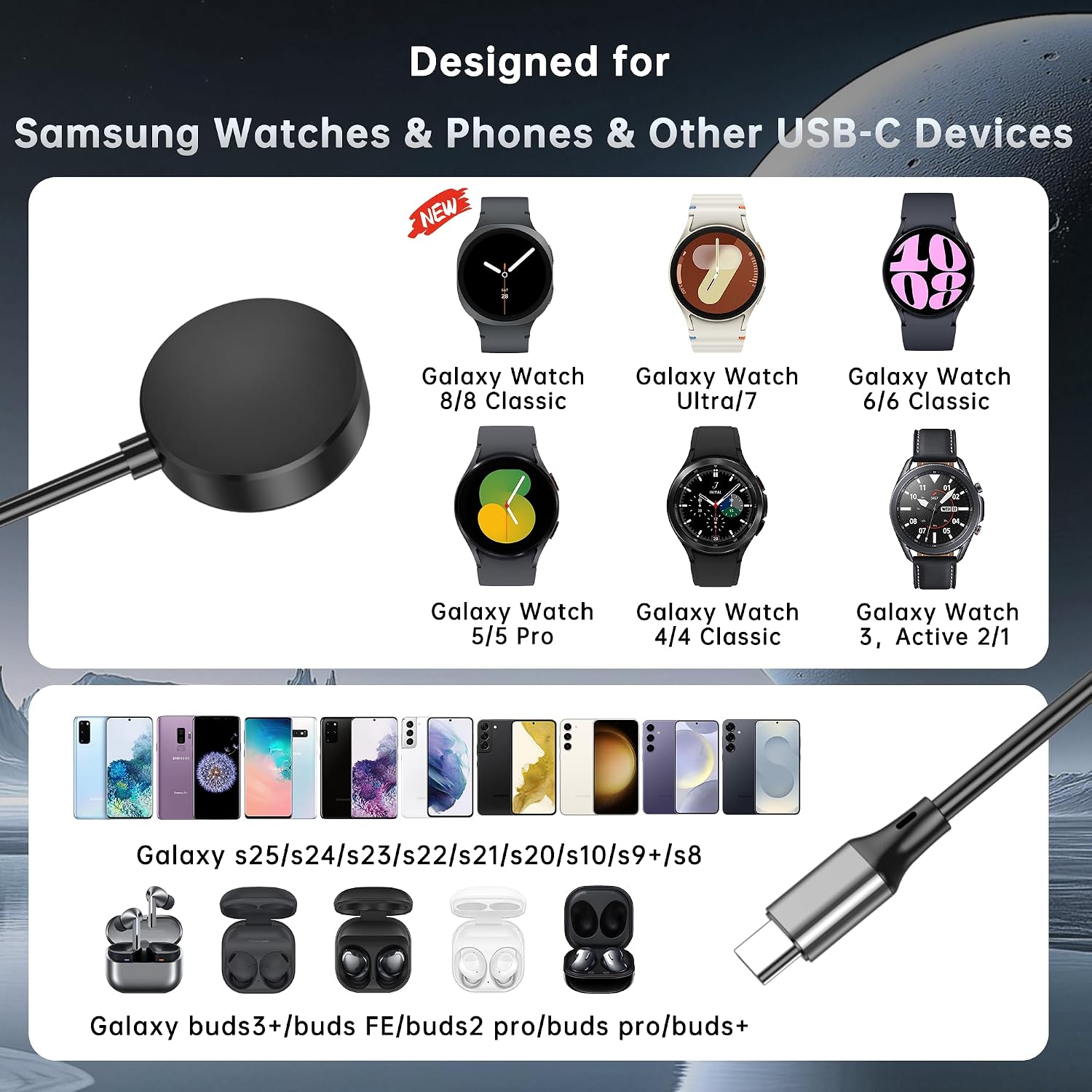Detalle 2 de ACEQINGSE 2 in 1 USB-C Charger for Samsung Watch & Phones (25W) – Compact, Magnetic & Safe