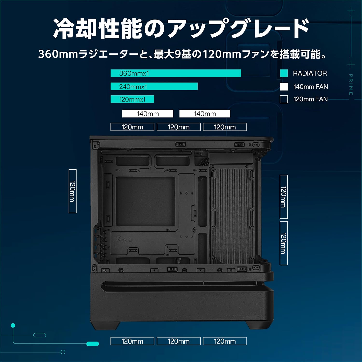 Detalle 1 de ASUS PRIME AP202 TG ARGB BLACK Micro-ATXケース、湾曲強化ガラス・420mm GPU対応・ARGBファン3基