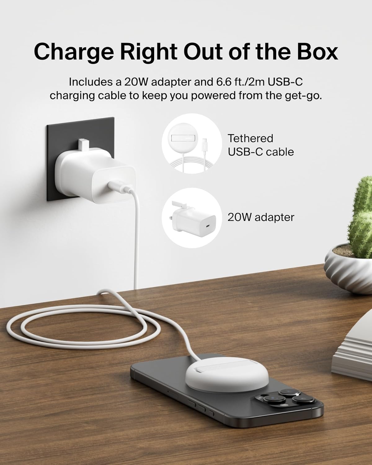Thumbnail 3 de Belkin Magnetic Wireless Charging Pad 15W with Pop-Up Stand — MagSafe-Compatible Qi2 Charger (White)