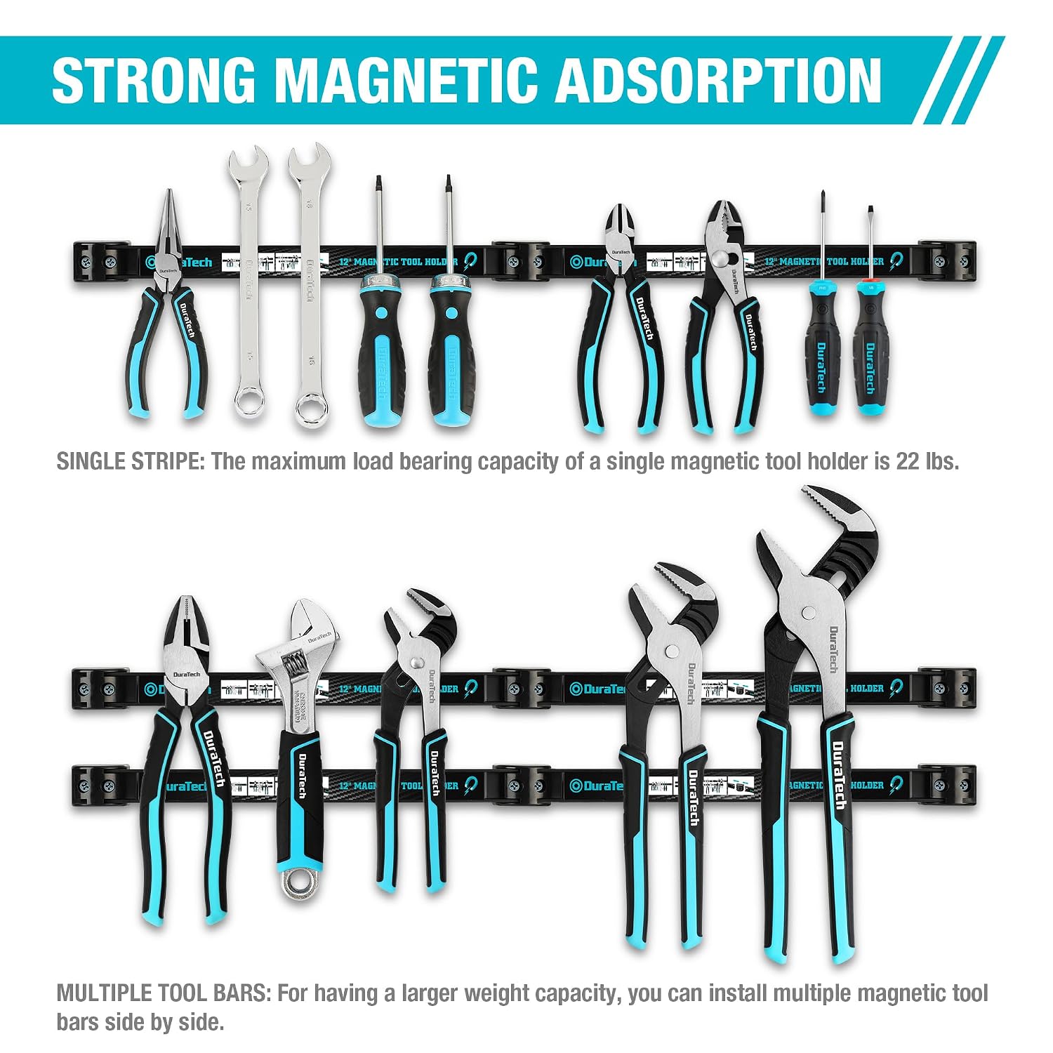 Detalle 1 de DURATECH DT406029 Magnetic Tool Holder Strips, 4-Pack of 12-Inch Bars