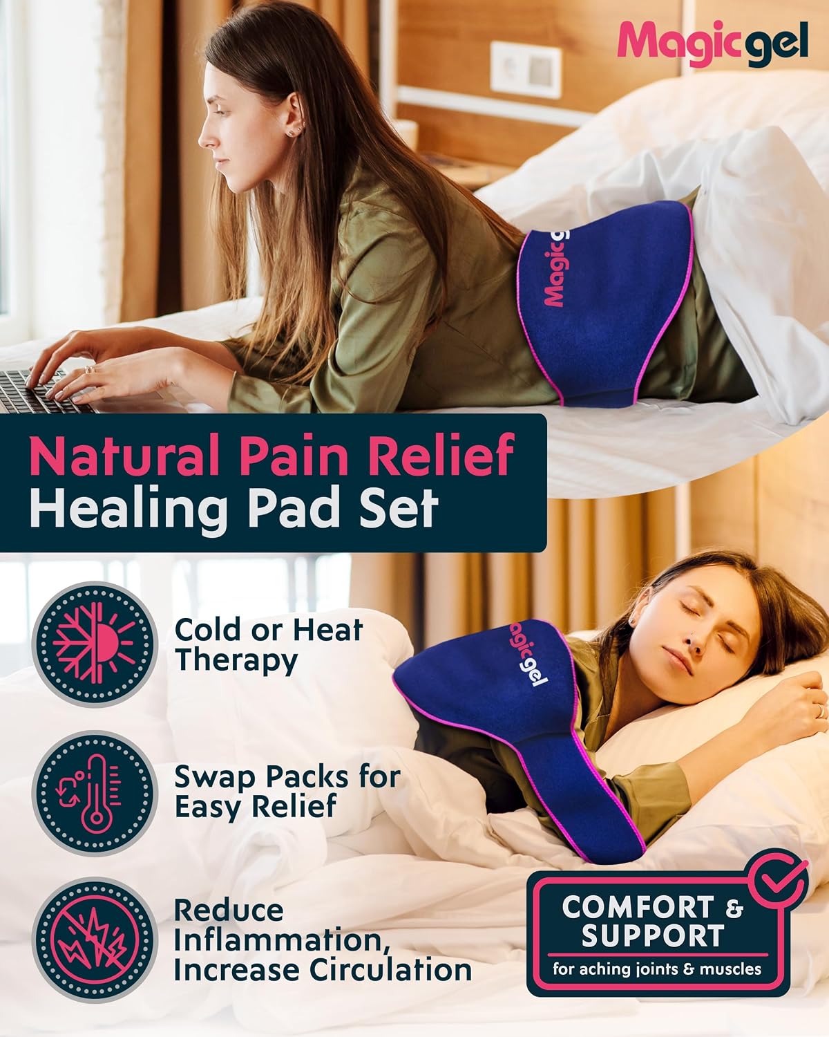Detalle 2 de Magic Gel Ice Pack for Back Pain Relief (2 Pack) – Reusable Lower Back Wrap for Hot or Cold Therapy