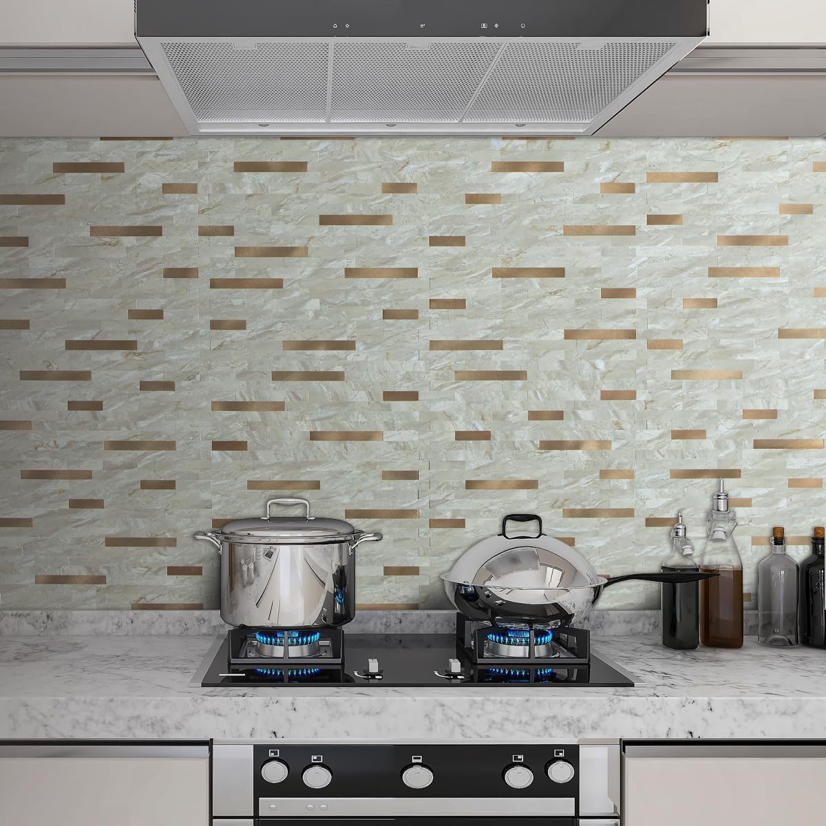 Detalle 2 de AULIGET Faux Stone Peel-and-Stick Backsplash, Light Brown PVC, 20 Sheets