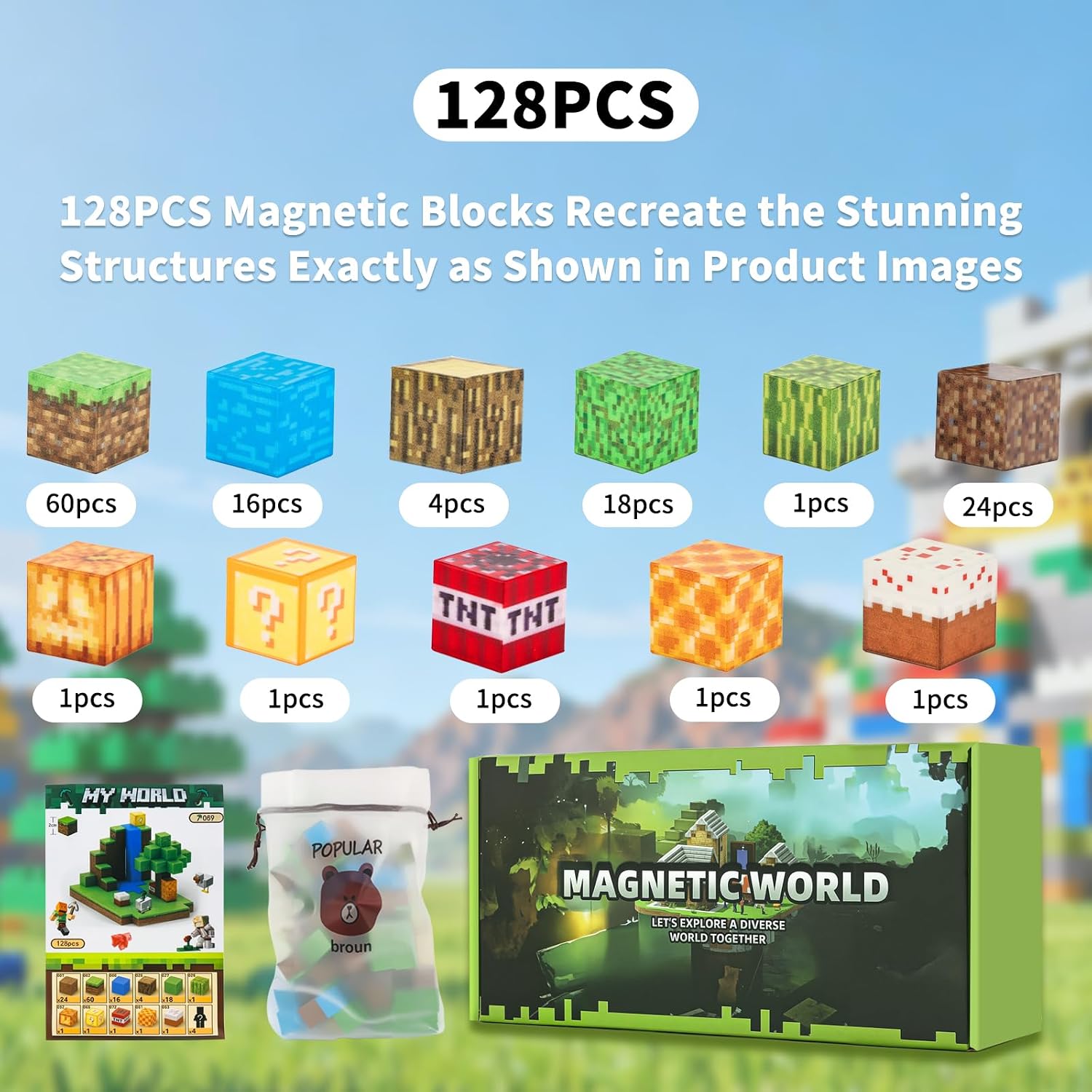 Detalle de MEESHEEP 128PCS Magnetic Blocks STEM toy ๐งฉ