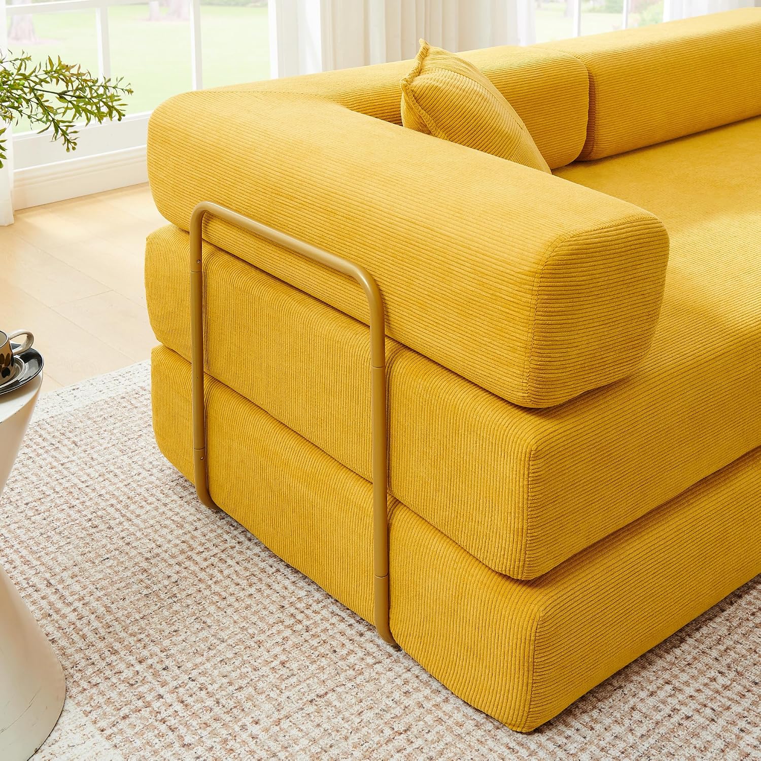 Detalle de HANXIN SF-616 Convertible Sofa Bed, 108-Inch Yellow Corduroy Sectional