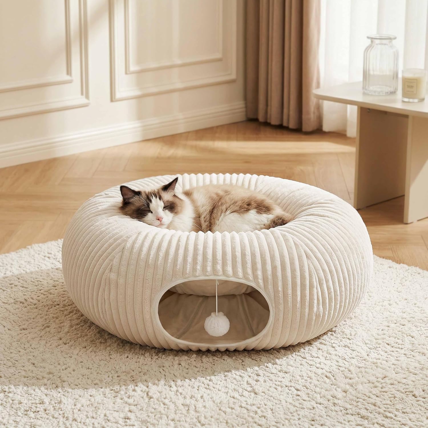 Thumbnail 5 de MOYMO MOY-CT-strp-white-15-m Cat Tunnel Bed with 40 Toys, White