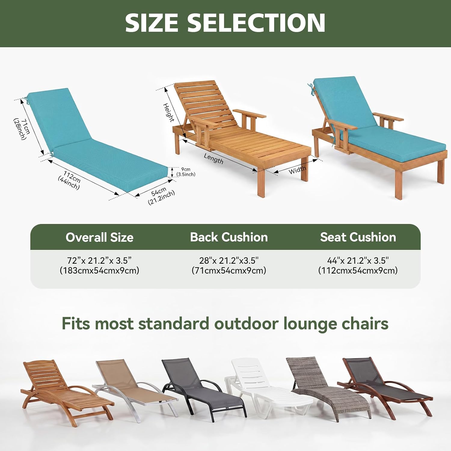 Detalle de Aoxun Chaise Lounge Cushion 72 x 21 x 3.5 Inches