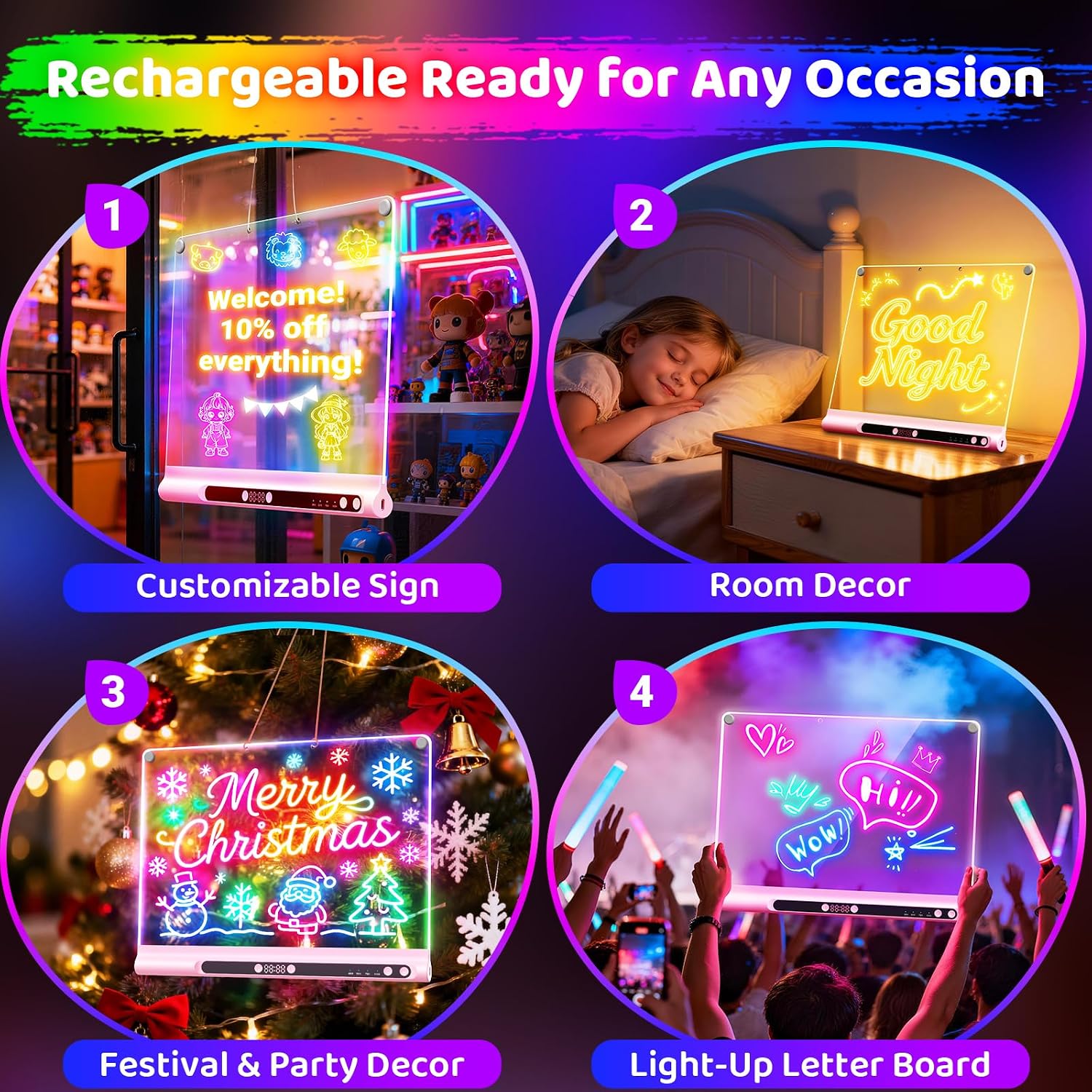 Detalle 2 de 16” Rechargeable LED Drawing Board with 9-Color Light Modes and Built-in Stand