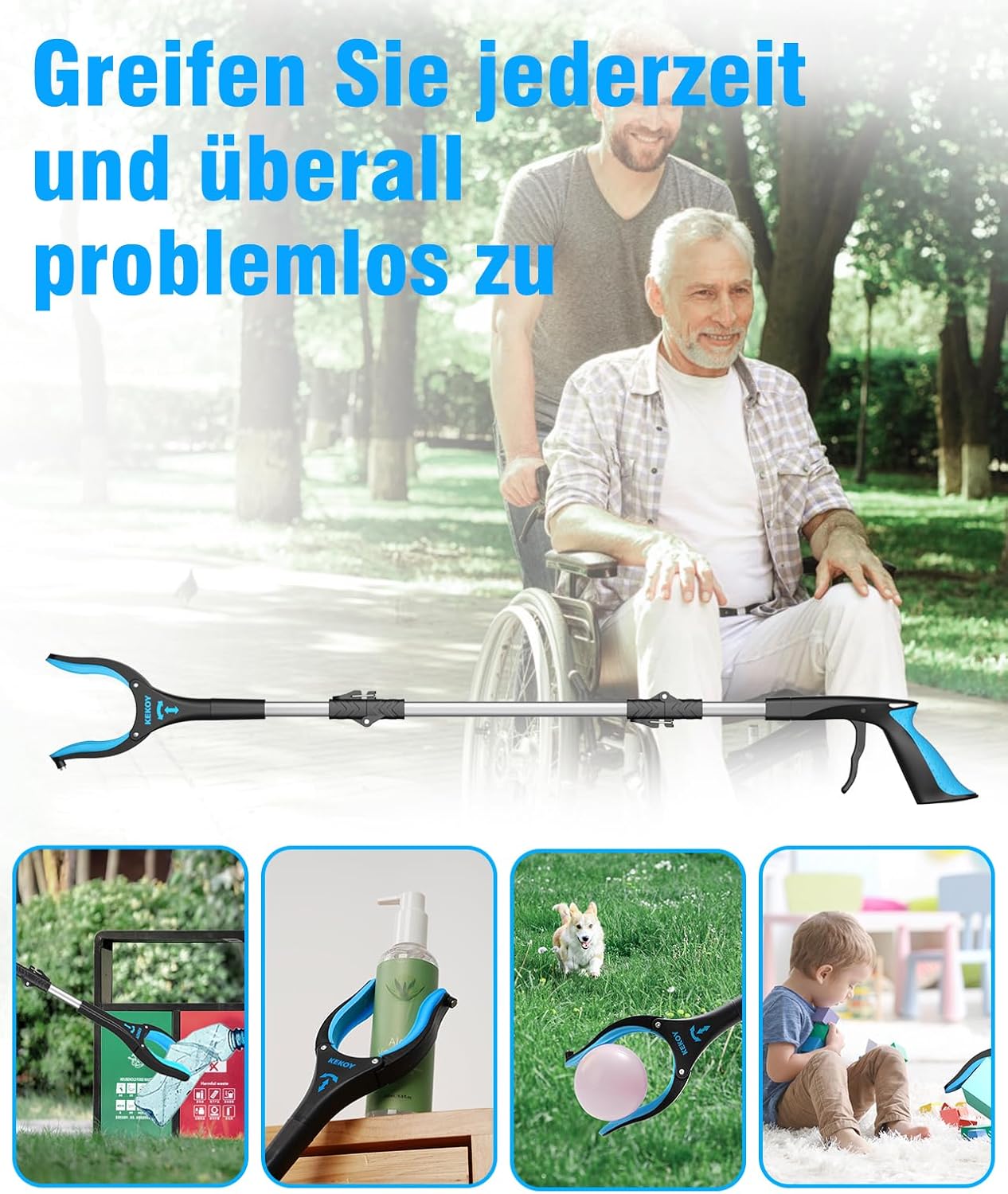 Thumbnail 3 de Kekoy Greifzange für Senioren, 81 cm faltbar mit drehbarem Greiferarm (Aluminium) – greift auch dank Magnetspitze