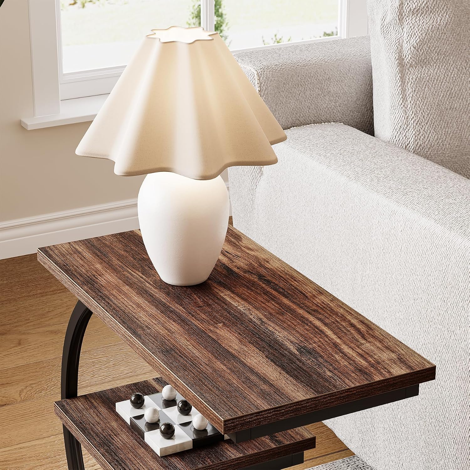 Detalle 2 de LITTLE TREE XFVC-HS069 Narrow End Table with 3 Shelves, Rustic Brown