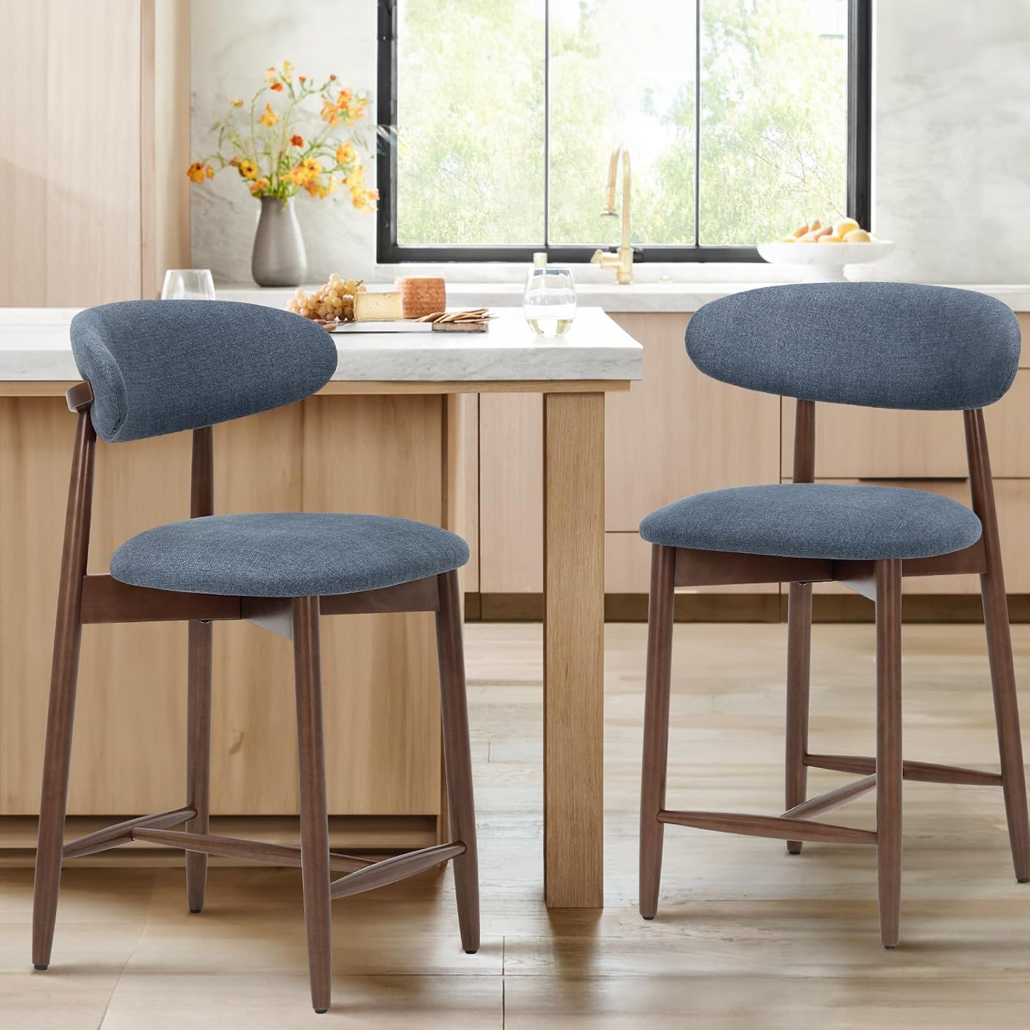 Detalle 2 de COLAMY B6269 Counter-Height Bar Stools, Set of 2, Blue Upholstered Seats