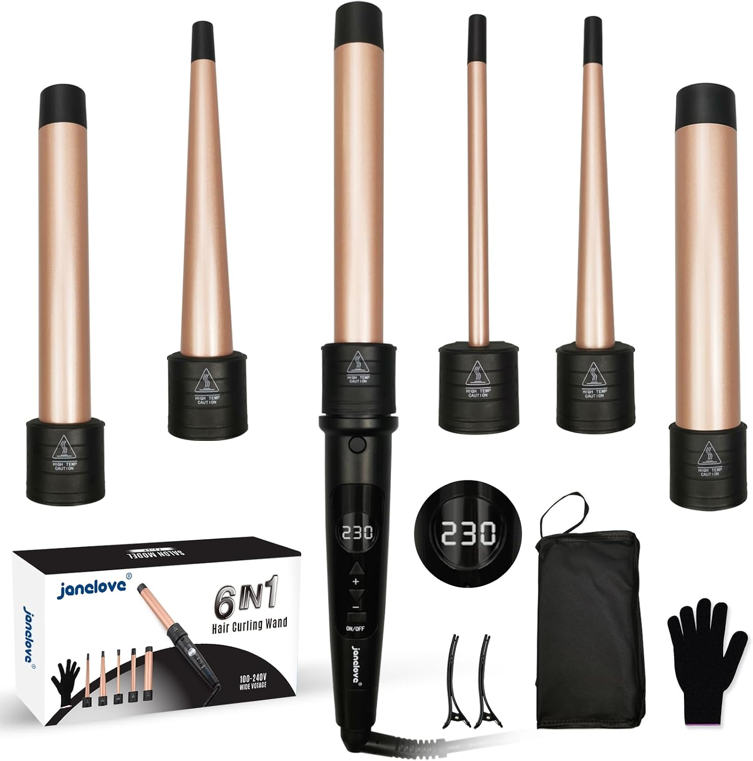 Detalle de janelove 6 in 1 Lockenstab Set 9-32 mm