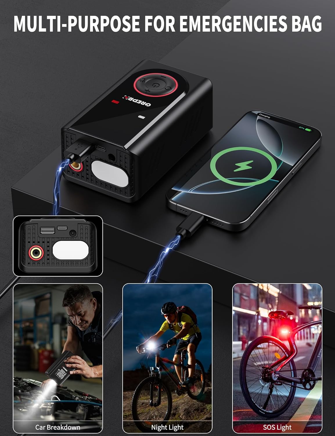 Thumbnail 4 de 150 PSI Rechargeable Tyre Inflator with 5000mAh Power Bank ⛽