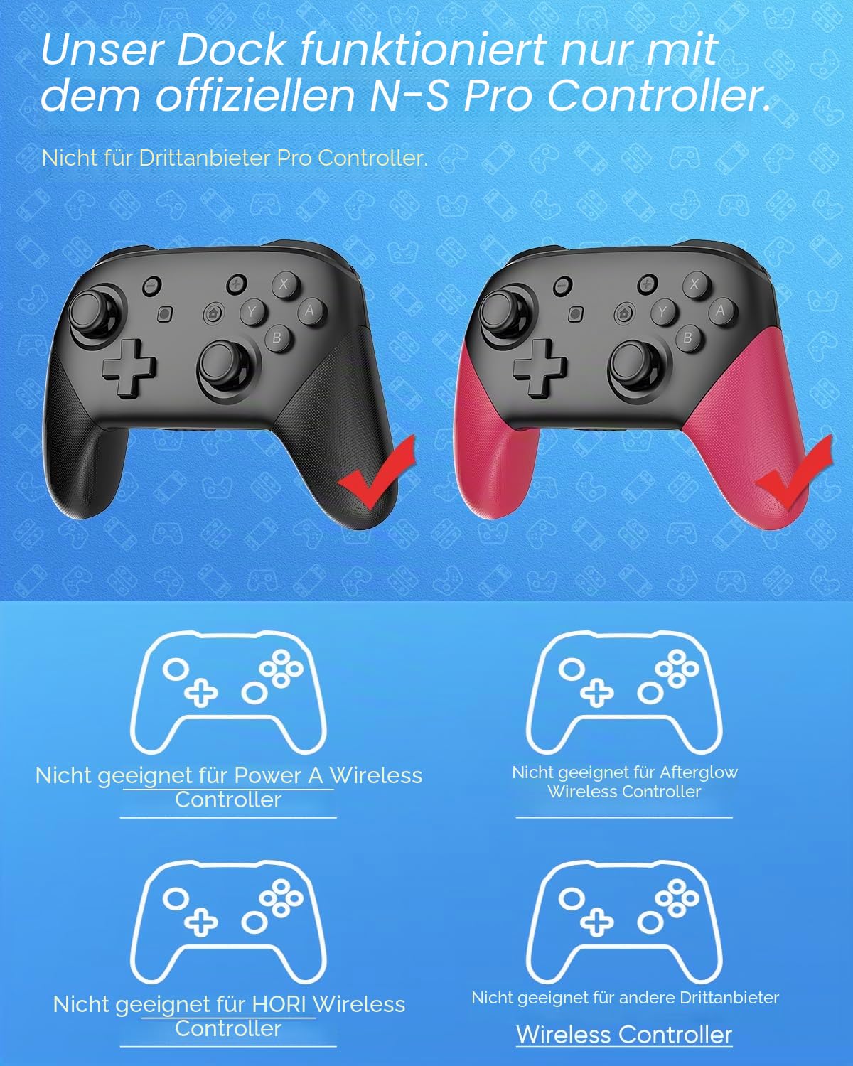 Detalle 2 de FASTSNAIL Ladestation für Nintendo Switch / Switch OLED mit Platz für 4 Controller und Pro Controller