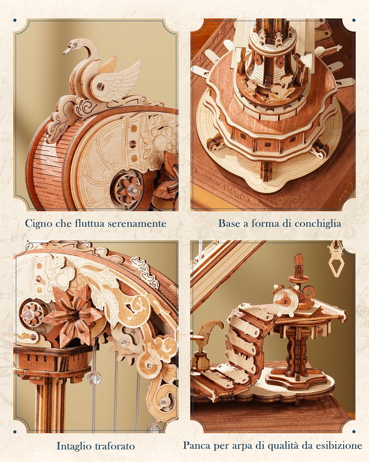 Thumbnail 3 de ROKR Arpa magica puzzle 3D in legno – Carillon meccanico in stile Rococò, regalo per appassionati