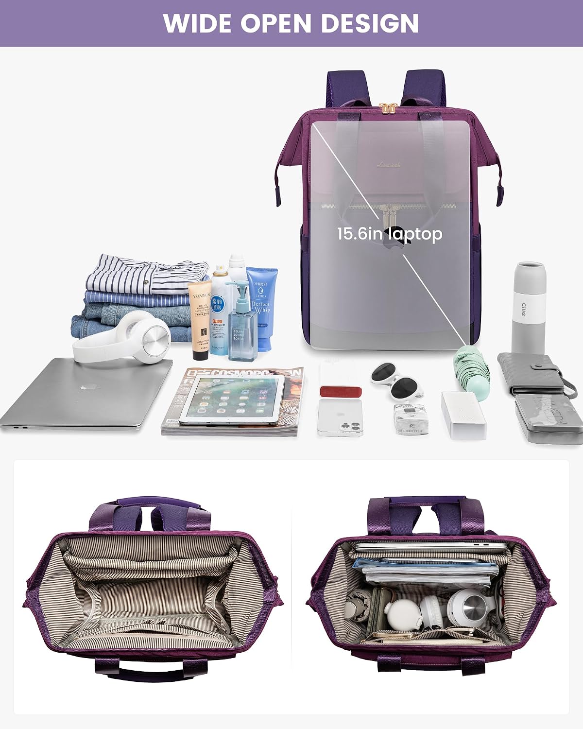 Thumbnail 6 de LOVEVOOK Purple backpack with 15.6-inch laptop space