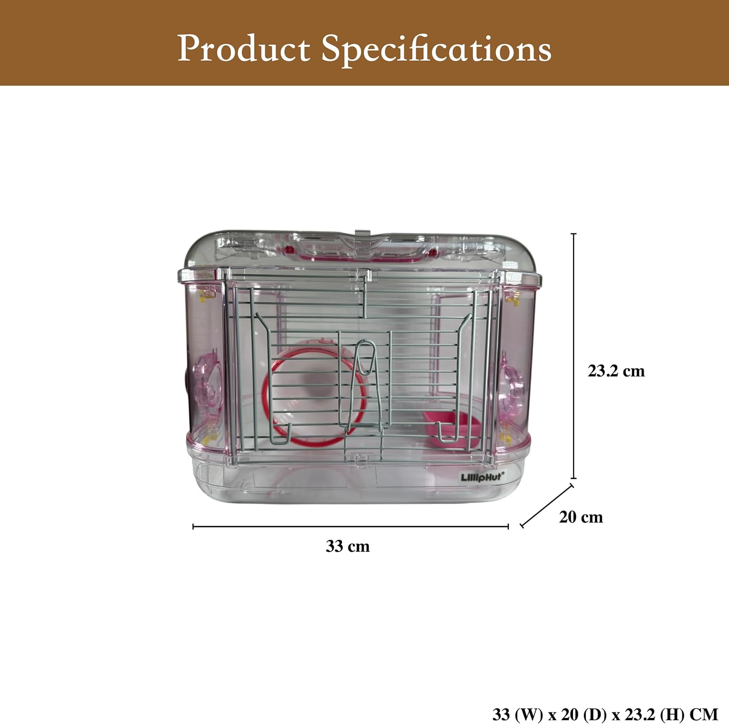 Detalle 2 de LillipHut Hamster Cage – Portable Small Animal Habitat (Pink, Mini)
