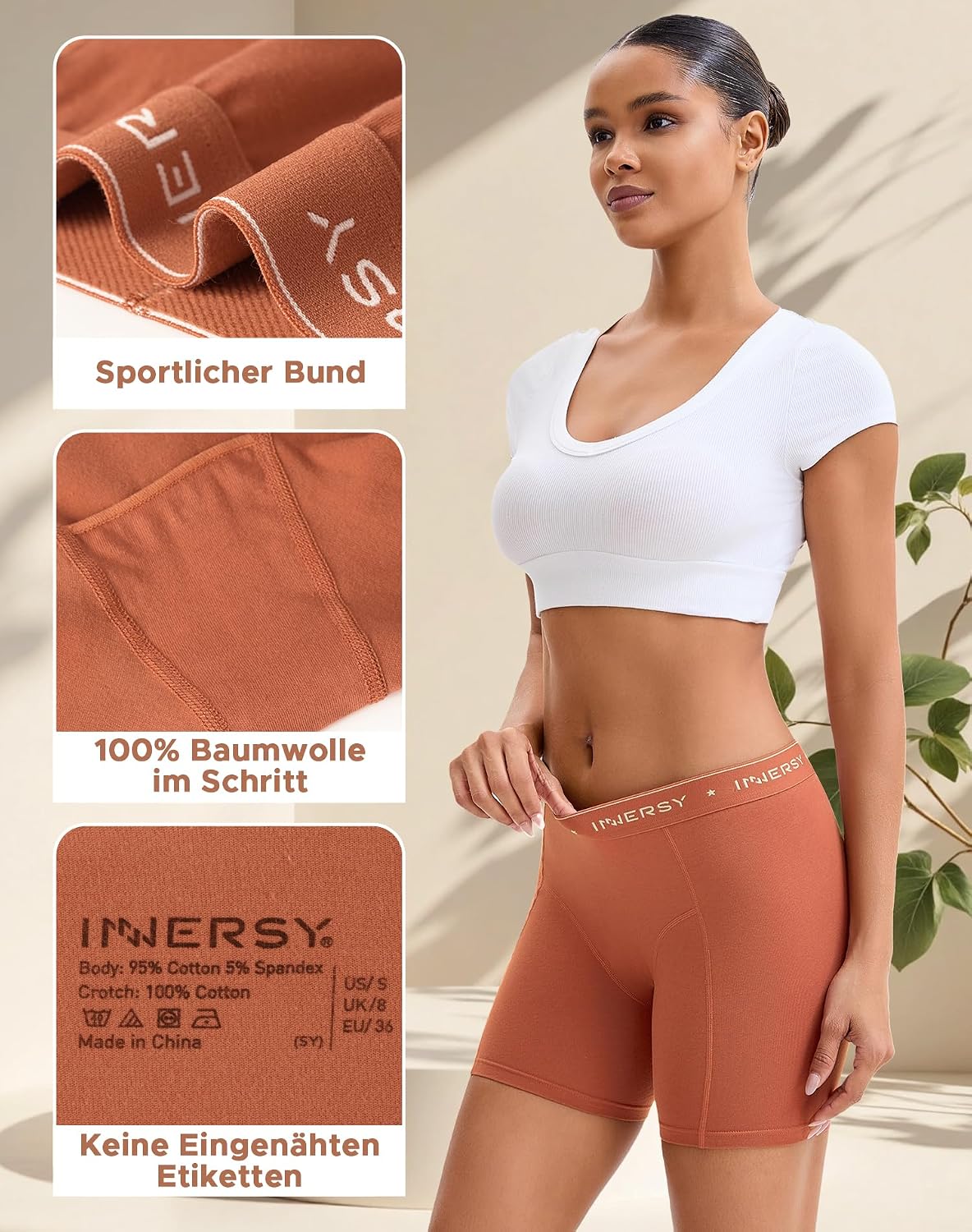 Detalle 2 de INNERSY Boxer Femme Coton Stretch Shorty Taille Basse – Caleçon court en lot de 3