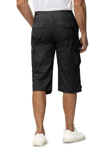 Thumbnail 1 de TACVASEN Men's 100% Cotton Casual Military Elastic Capri Cargo Shorts (Black, 34 2XL)
