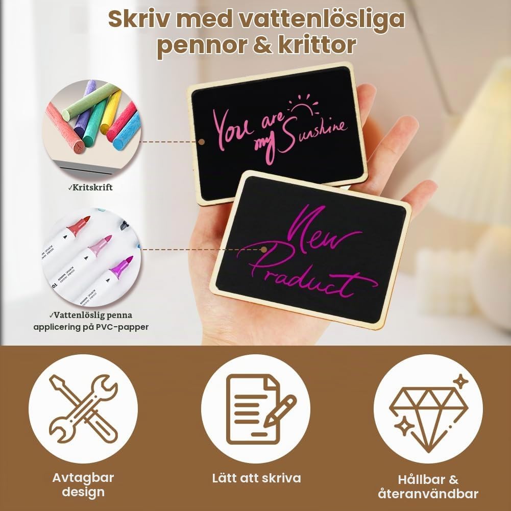 Thumbnail 3 de AUAUY M1-5304589 svarta minitavlor, 12-pack med trästöd och vattenlösliga pennor