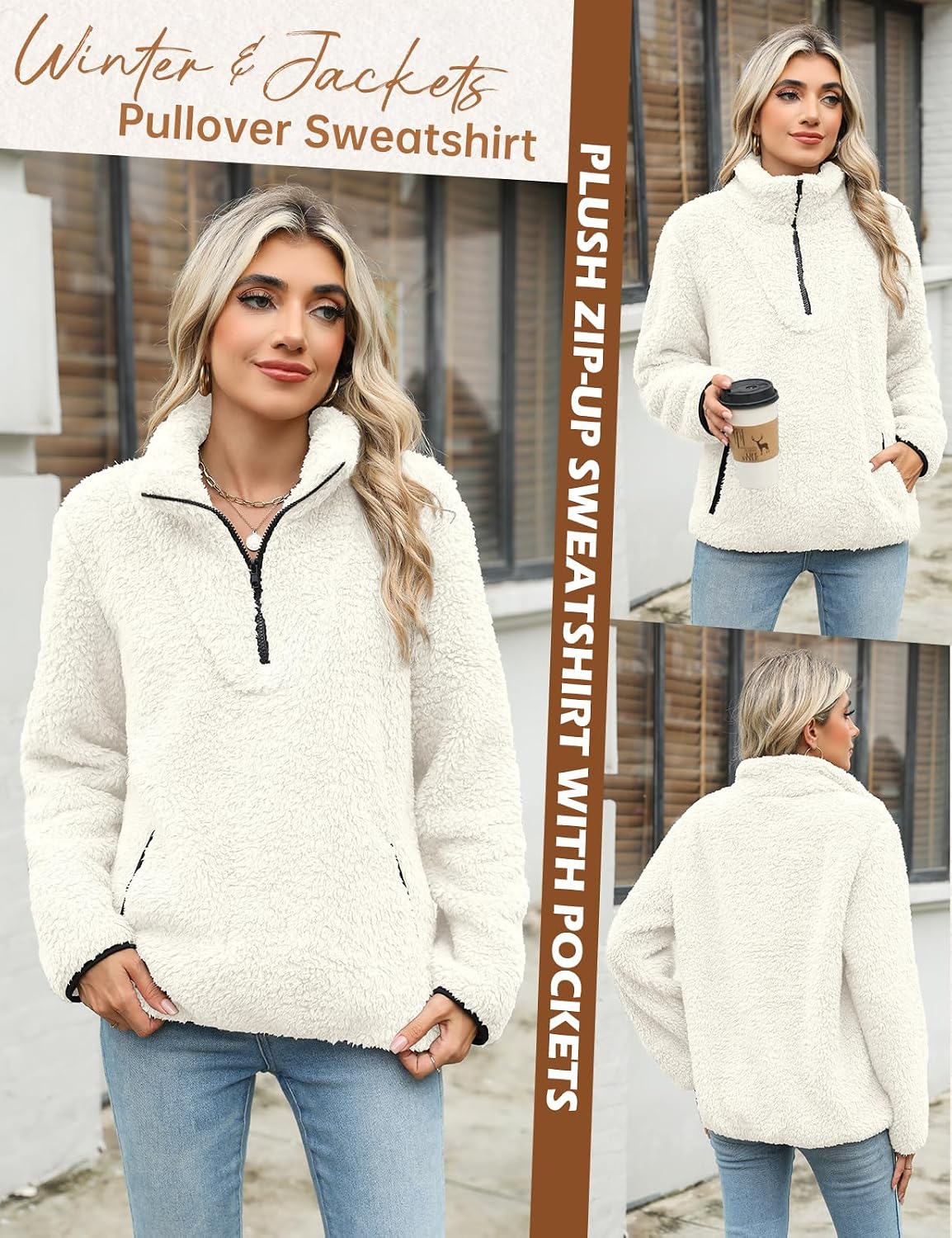 Detalle 2 de Tuopuda Sweatshirt Femme Polaire Zippé 1/4