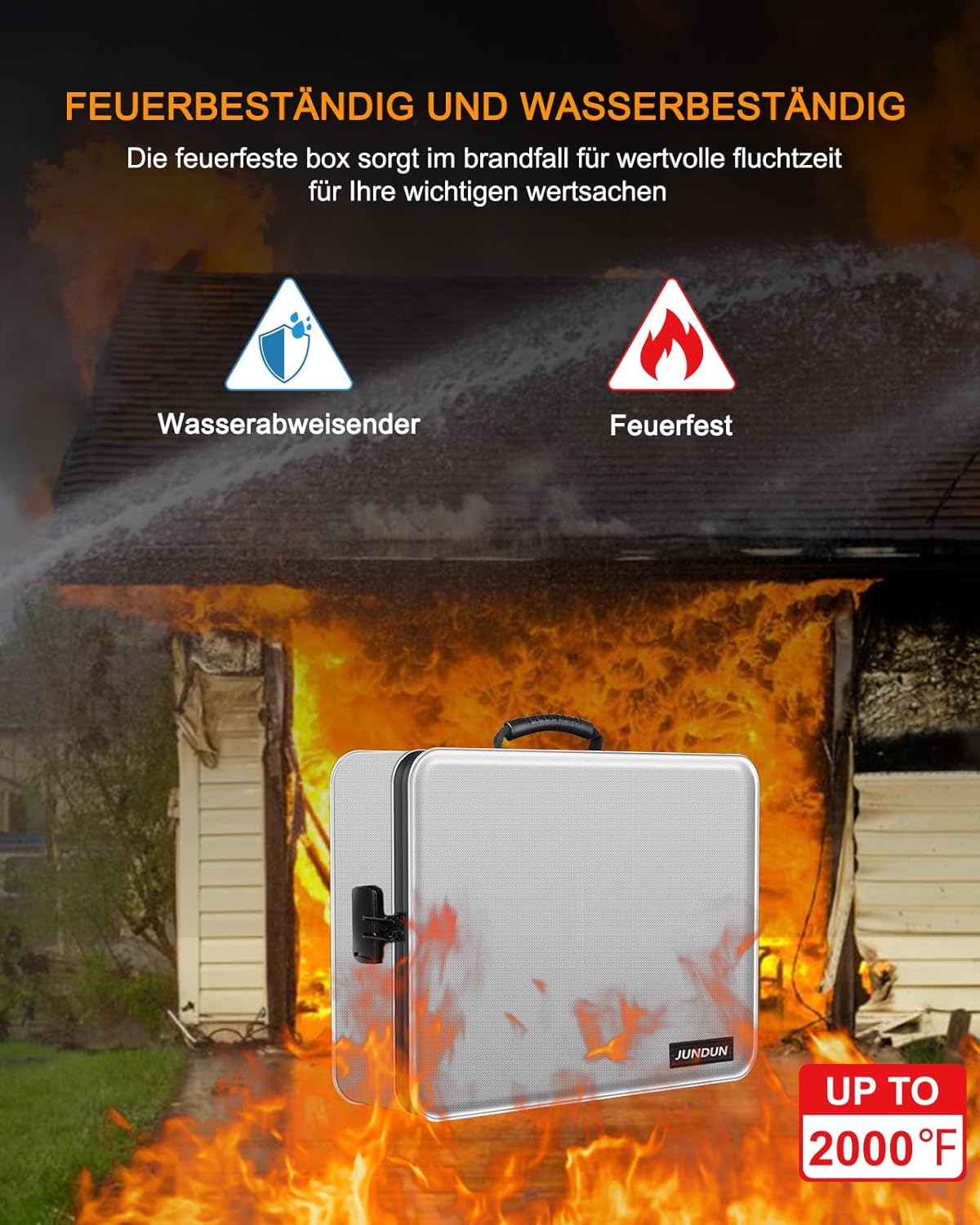Detalle de JUNDUN Dokumenten Organizer – feuerfeste Aktenbox mit Schloss, 7 Fächern
