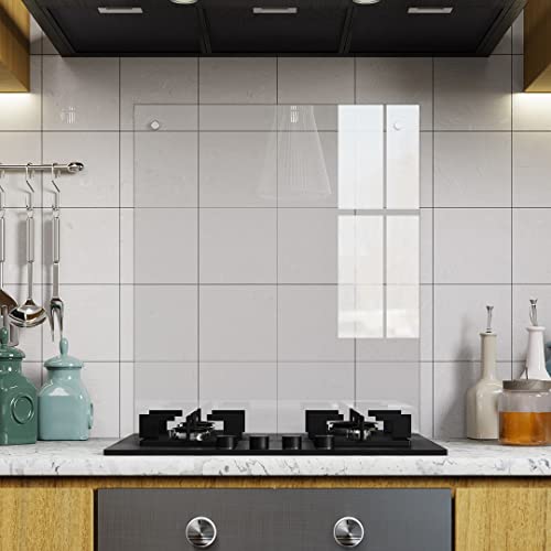 Detalle de BELOFAY Clear 6mm Tempered Glass Splashback for Kitchen, 60cm x 70cm
