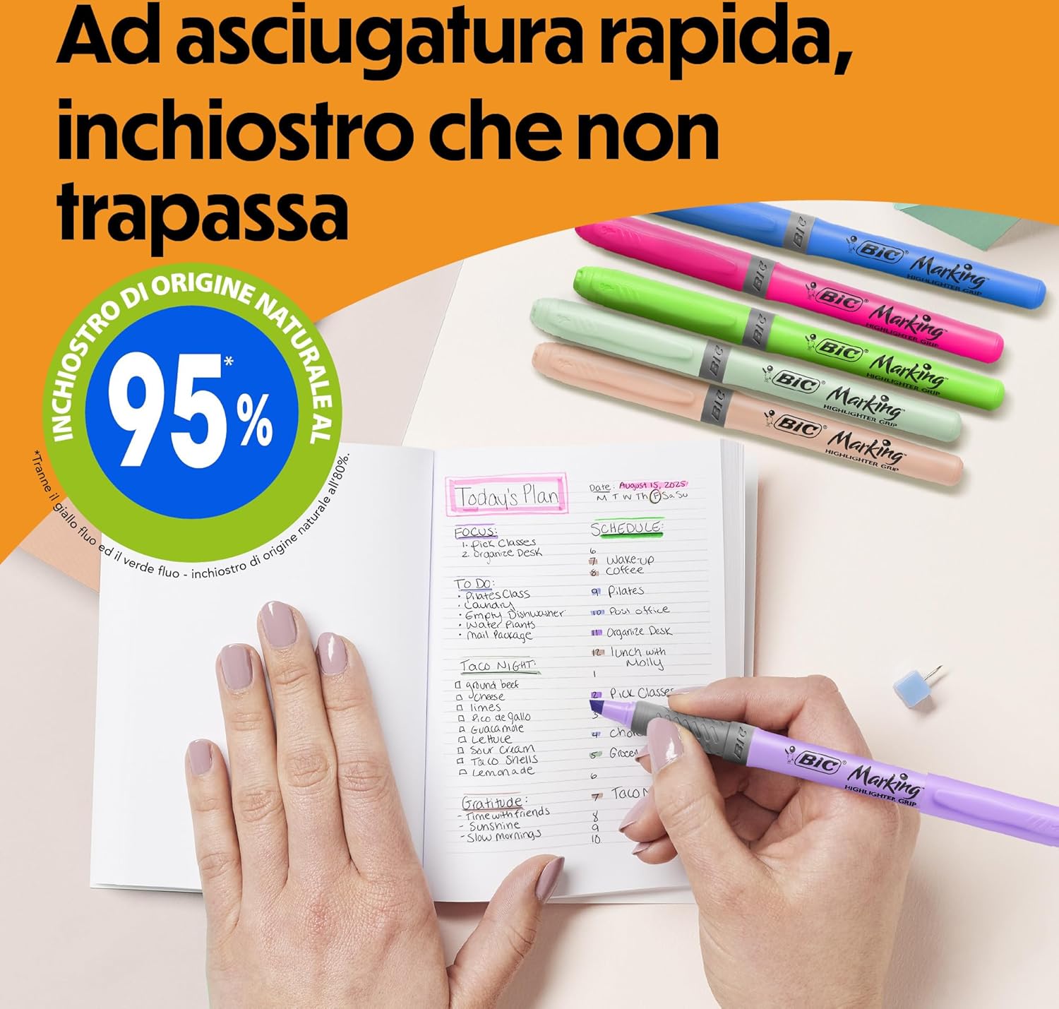 Detalle de PENNE Evidenziatori BIC Highlighter Grip Pastello e Neon – con Punta a scalpello, confezione da 18 colori assortiti
