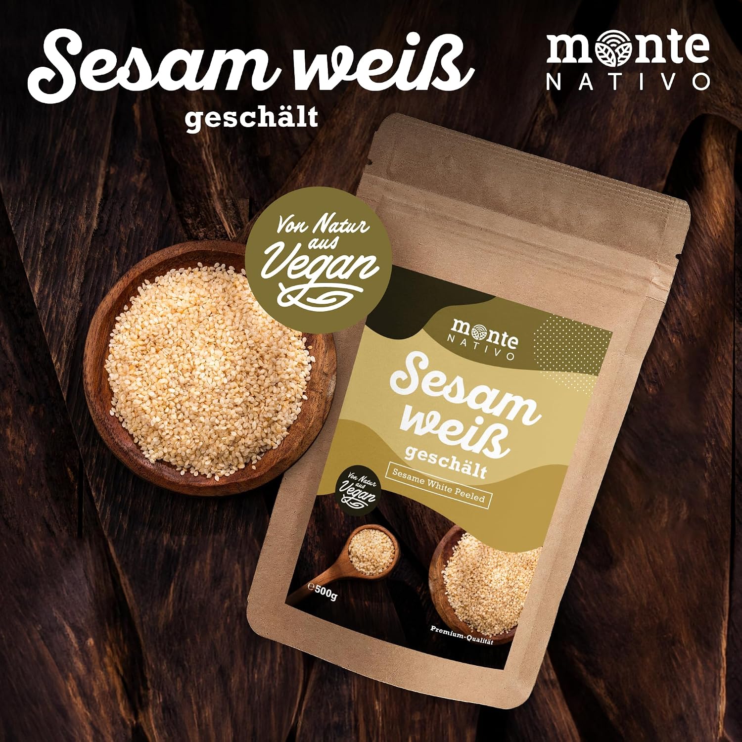 Detalle de Sesam Monte Nativo (500 g) – Weiße Sesamkörner für Sushi, Avocado-Topping und mehr