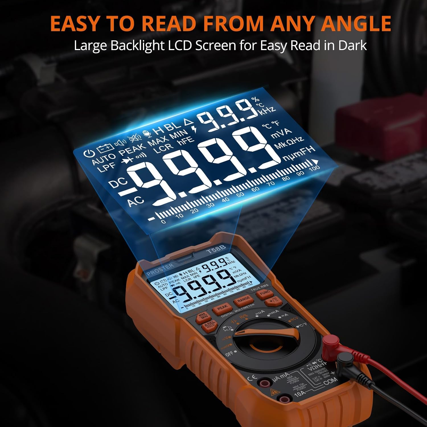 Detalle de Proster T58B Digital Multimeter, 9999 Counts True RMS with NCV