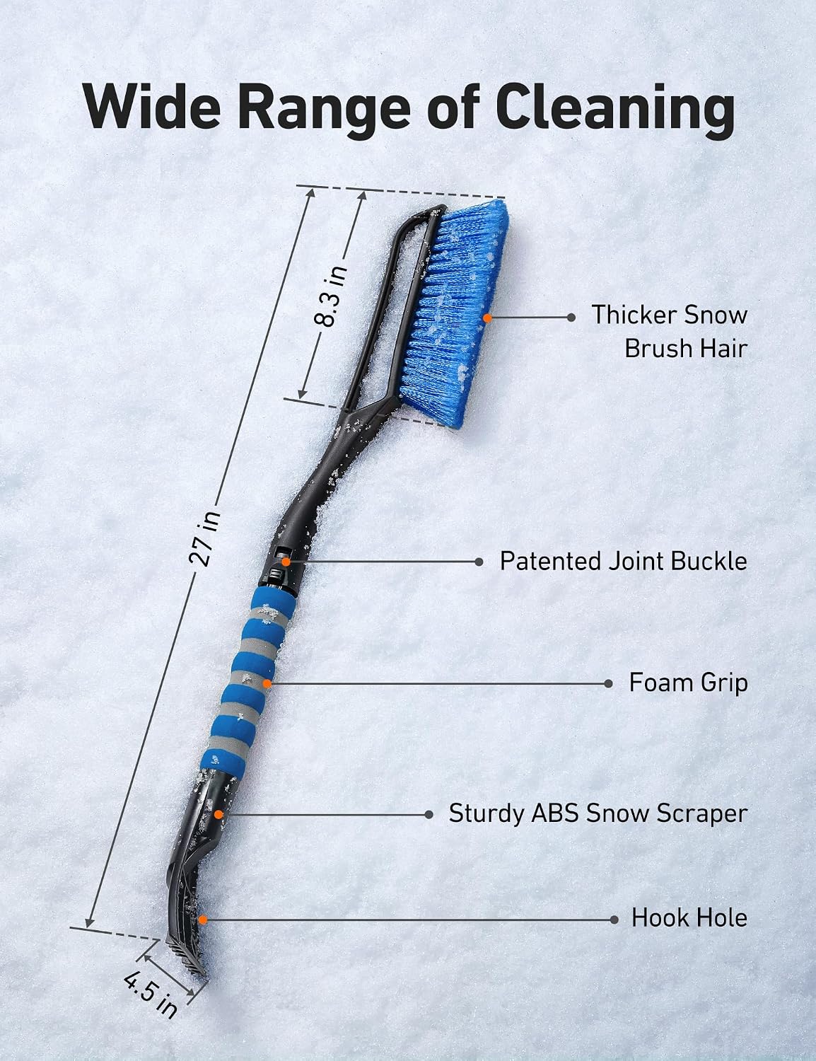 Detalle de AstroAI 2-Pack 27-Inch Snow Brush and Ice Scraper, Detachable with Storage Bag