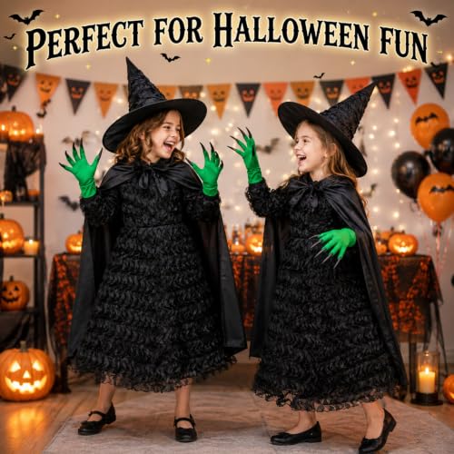 Thumbnail 4 de Ainvliya Kids Witch Costume Set (140) – Black Fluffy Princess Dress with Hat, Glasses & Accessories