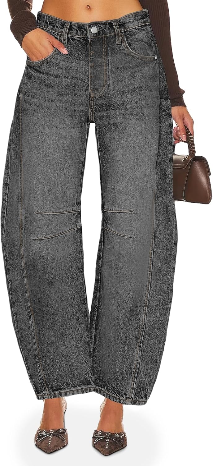 Detalle de PLNOTME Women’s Baggy Boyfriend Jeans (Vintage Wide-Leg, Mid-Rise Ankle) with Pocket Storage
