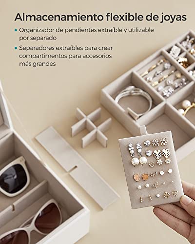Detalle de Joyero SONGMICS de 2 capas con asa y efecto flotante (JBC165W01) en blanco con detalles dorados
