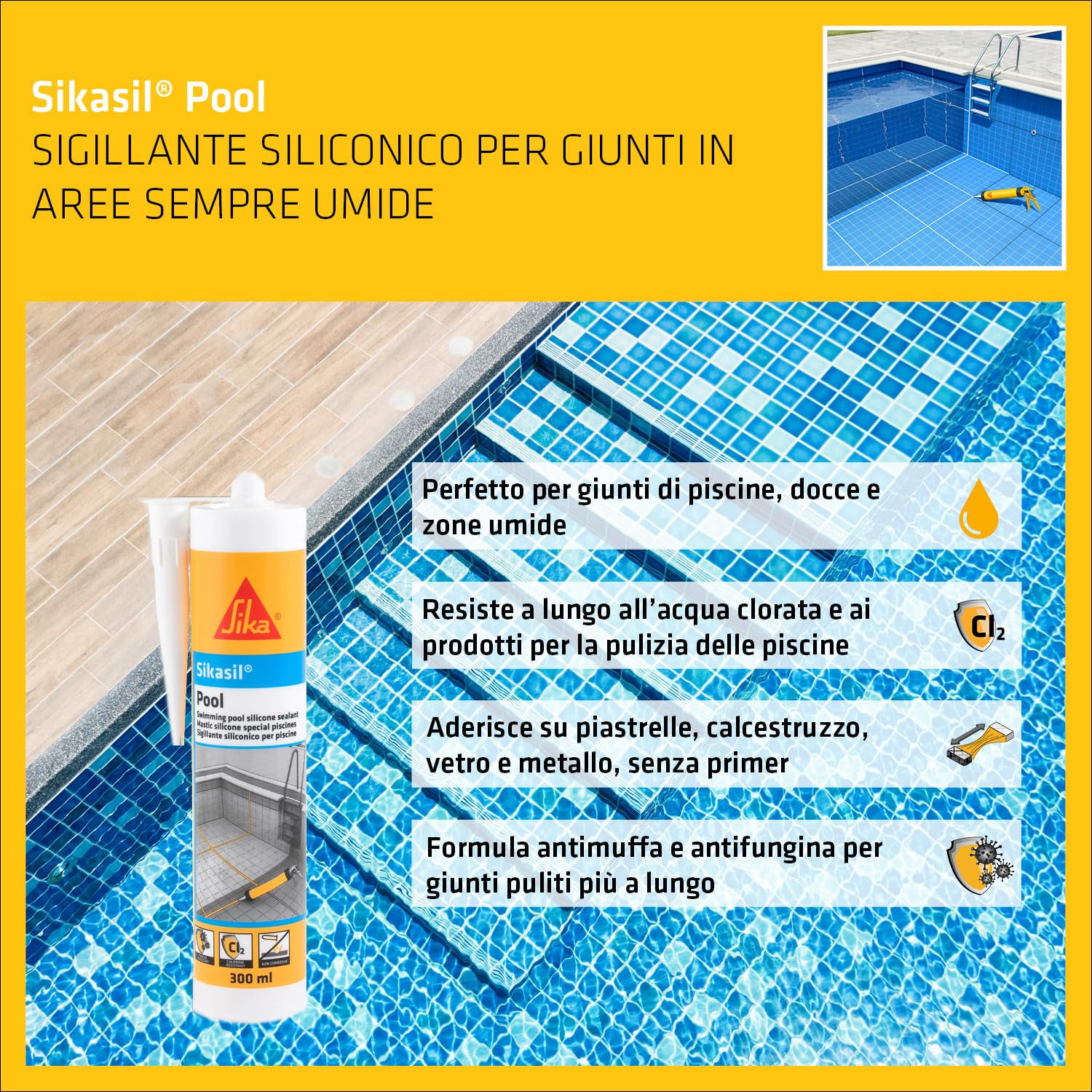 Thumbnail 2 de Sikasil Pool di SIKA – Silicone per piscine e zone umide, Bianco, 300 ml