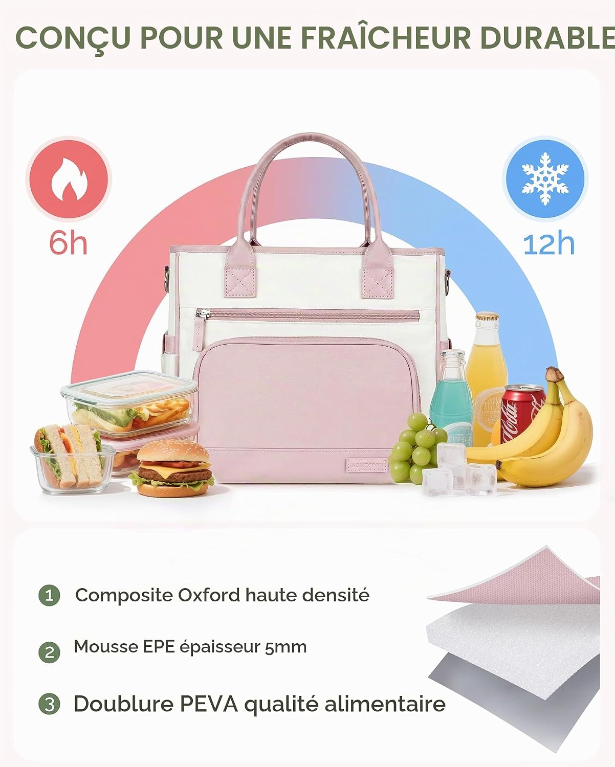 Thumbnail 3 de HOMESPON geïsoleerde lunchtas, 11,5 liter, roze met bekerhouder