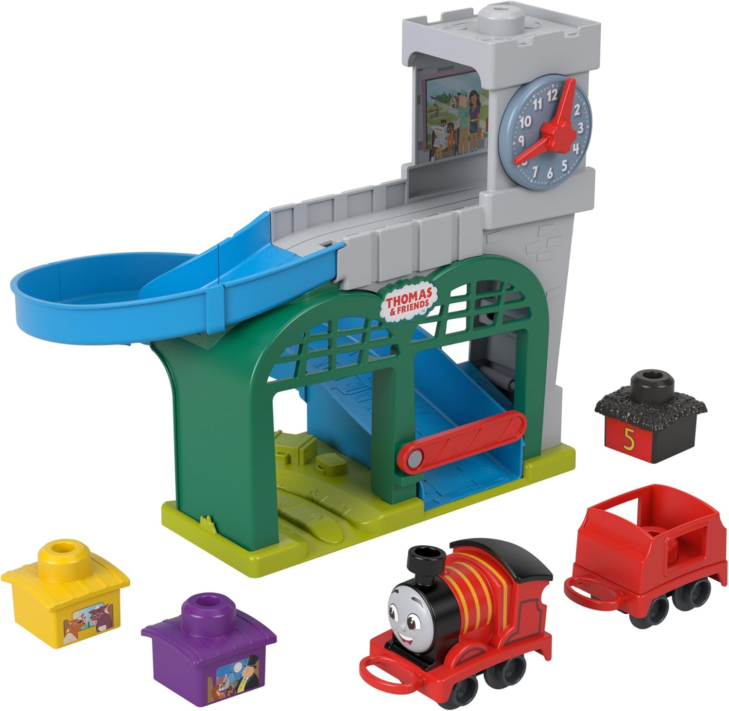 Thomas & Friends Il Trenino Thomas – La mia Prima Stazione di Knapford (playset con trenini e 3 carichi impilabili e oscillanti) HXW24