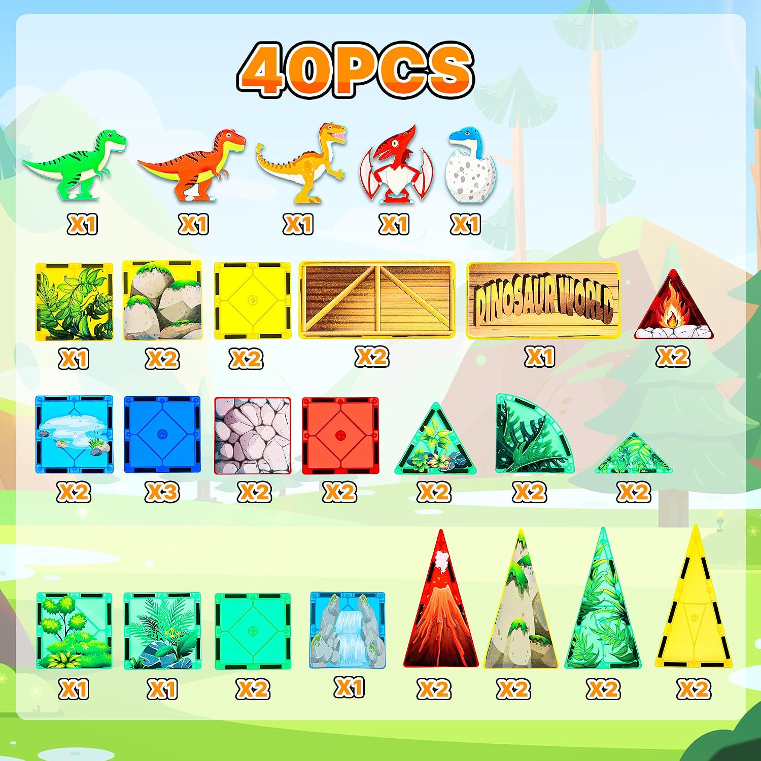 Detalle de Dinosaur Magnetic Tiles Building Blocks by HNVWNSD