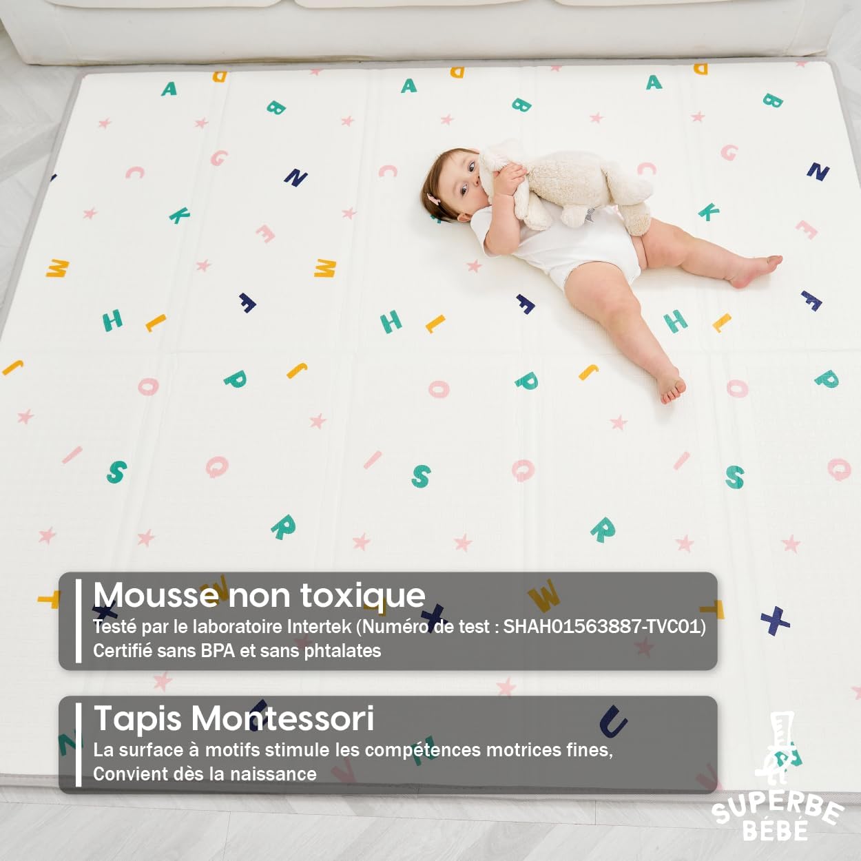Thumbnail 6 de Tapis d'éveil bébé pliable épais réversible 180x200 cm – Tapis de jeu XXL en mousse