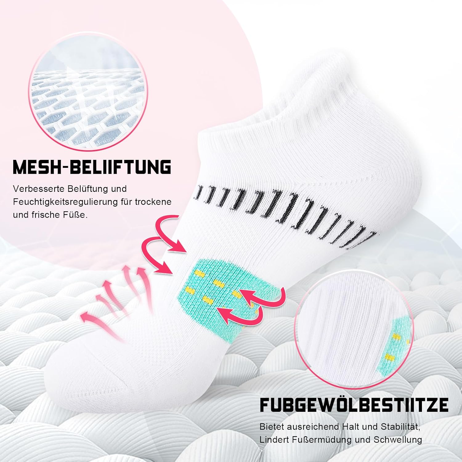 Detalle 2 de EconioSocken Sneaker Socken Damen 35-42 – atmungsaktiv, blasenarm & polsternd