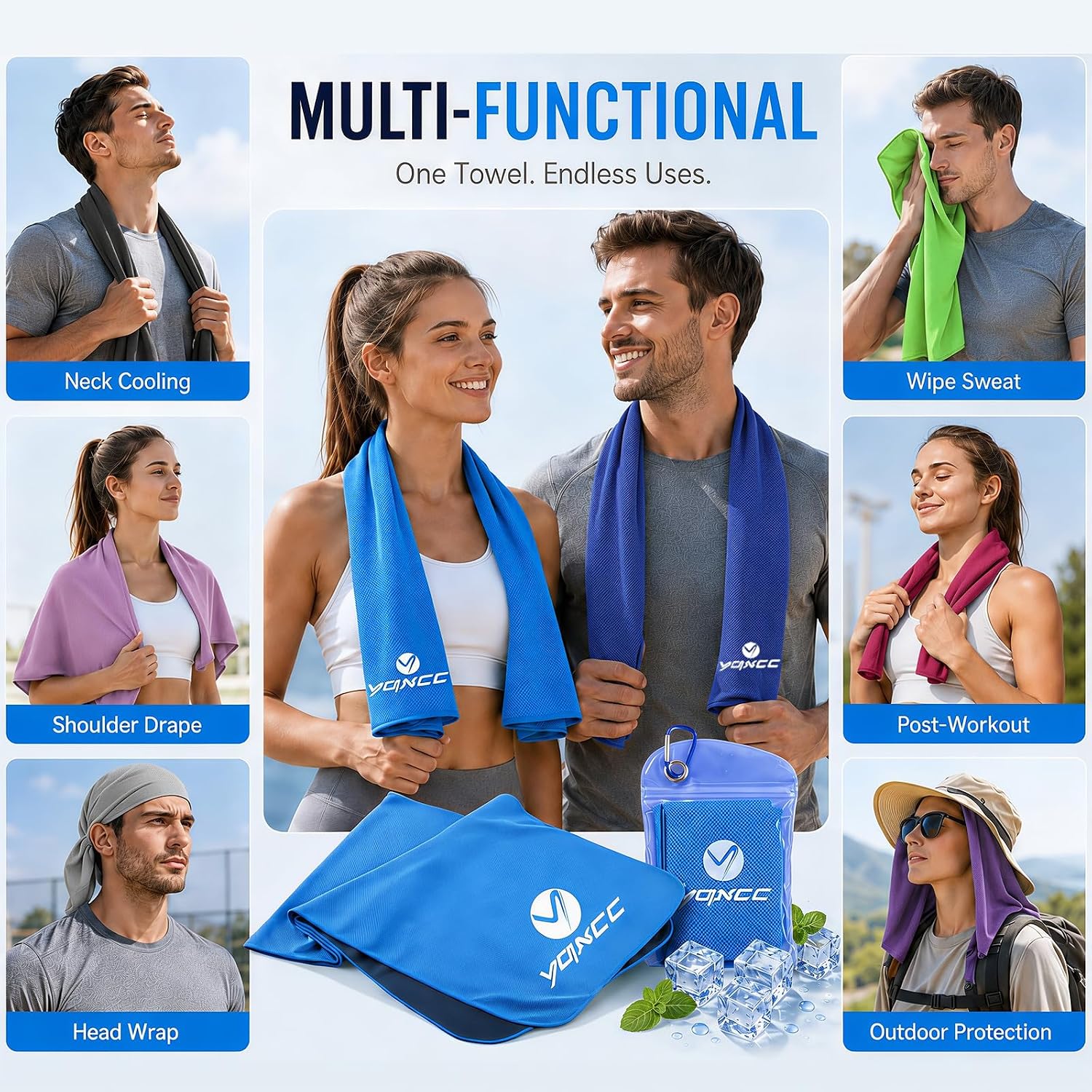Detalle de YQXCC 2 Pack Cooling Towels (120 x 30 cm) – Microfibre Cooling for Sports & Outdoors