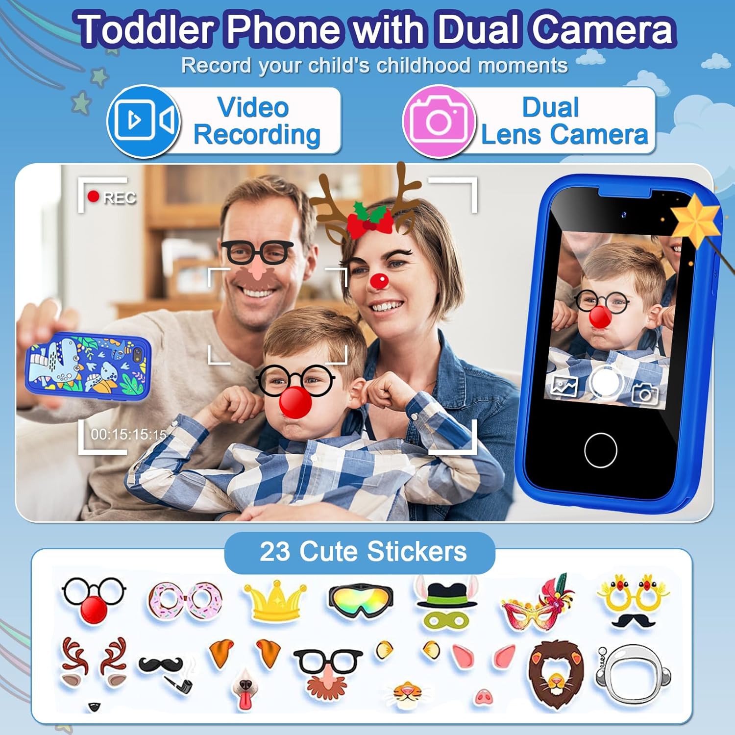 Detalle de Kids Smart Phone for Boys: 2.8" Touchscreen Learning Toy with Dual Camera and 8GB Card