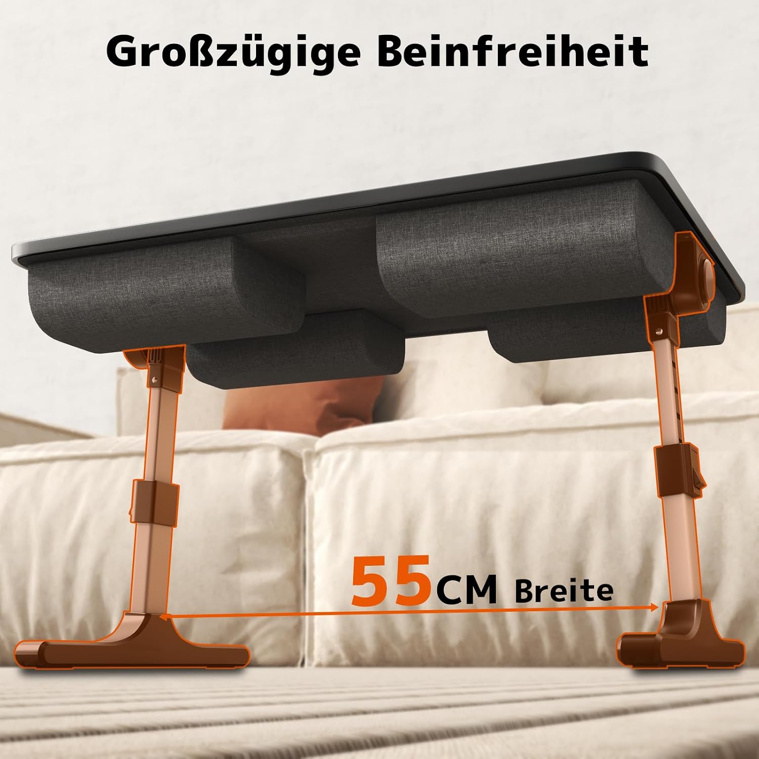 Detalle de PUTORSEN Laptoptisch fürs Bett – höhen- & winkelverstellbar, klappbar (58 x 37 cm, schwarz)
