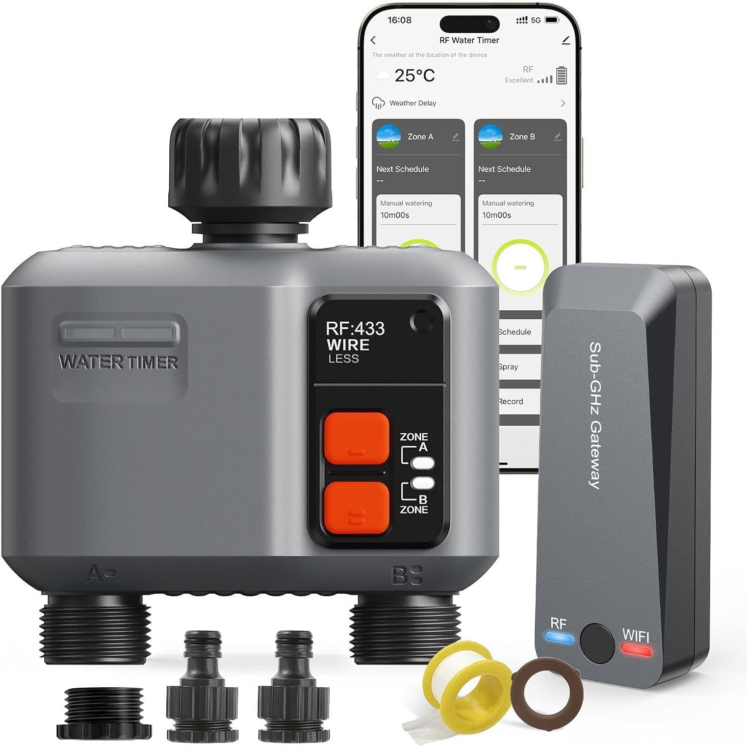 Johgee Smart WiFi Water Timer 2 Zone for Irrigation with 984 ft RF Gateway